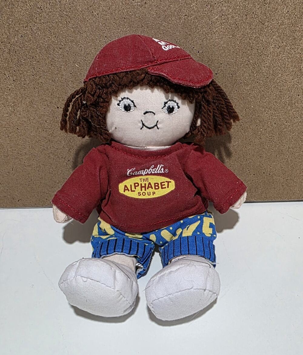 Vintage Campbell’s Alphabet Soup Rag Doll Brown Hair 2001 6”
